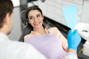 Patient and dentist talking during cosmetic consultation